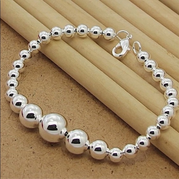 STERLING SILVER BEADED BALL MATCHING NECKLACE BRACELET SET - Picture 5 of 12